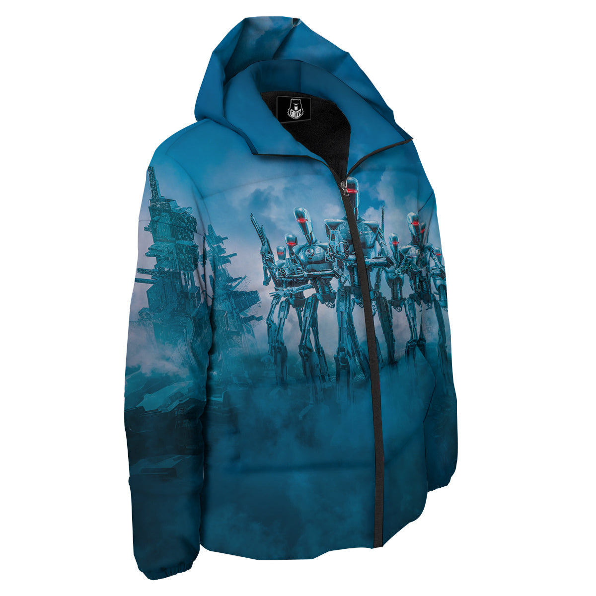 Robot Army Print Down Jacket-grizzshop
