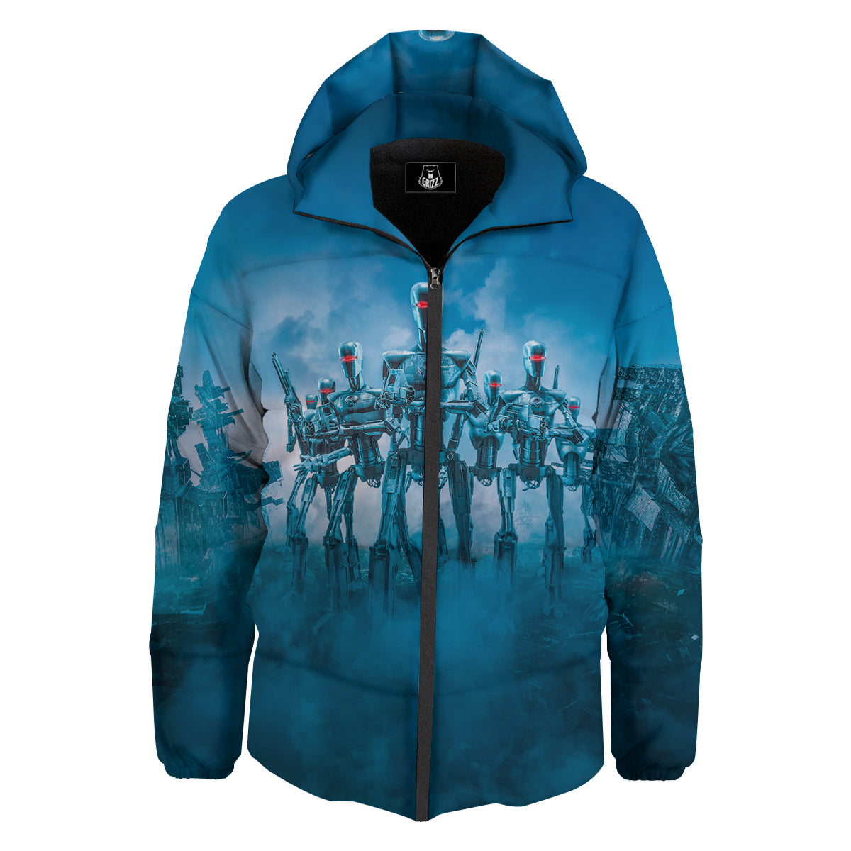 Robot Army Print Down Jacket-grizzshop