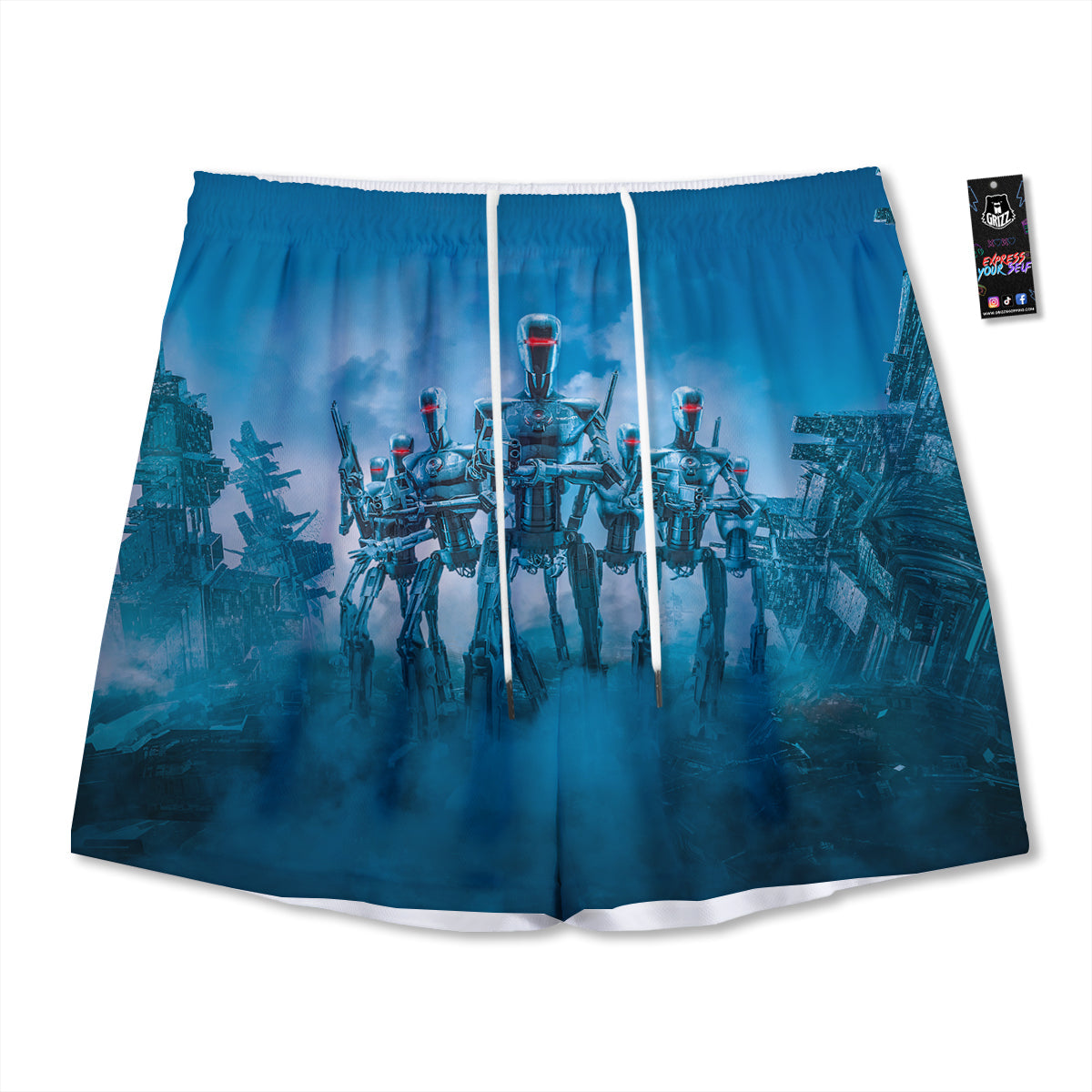 Robot Army Print Mesh Shorts-grizzshop