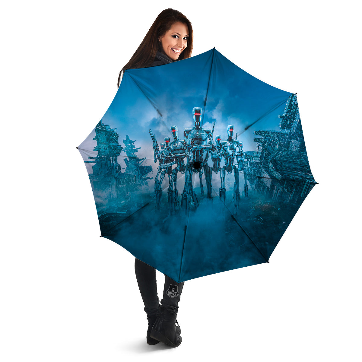 Robot Army Print Umbrella-grizzshop