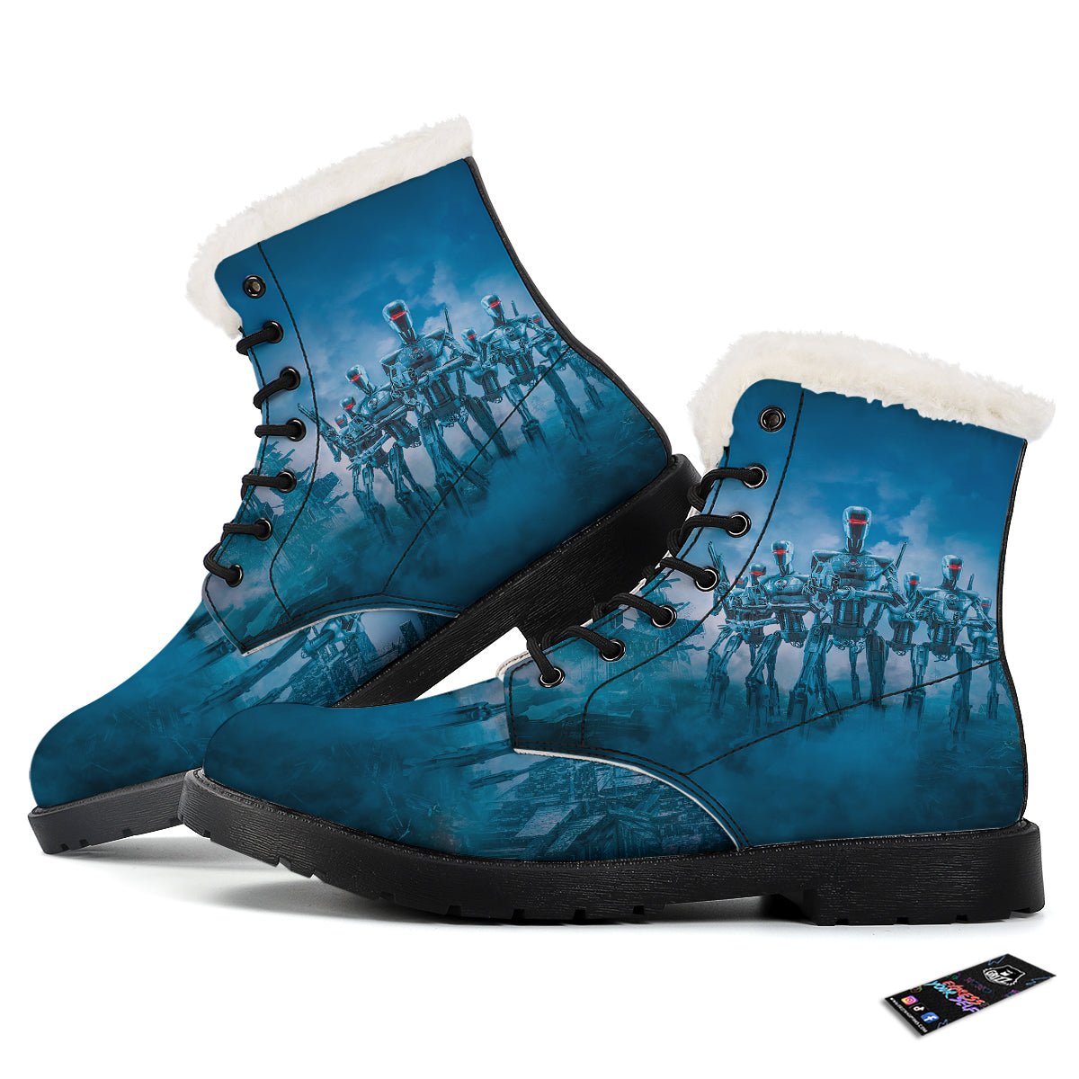 Robot Army Print Winter Boots-grizzshop