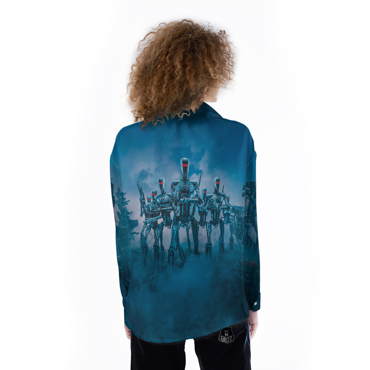 Robot Army Print Women's Long Sleeve Shirts-grizzshop