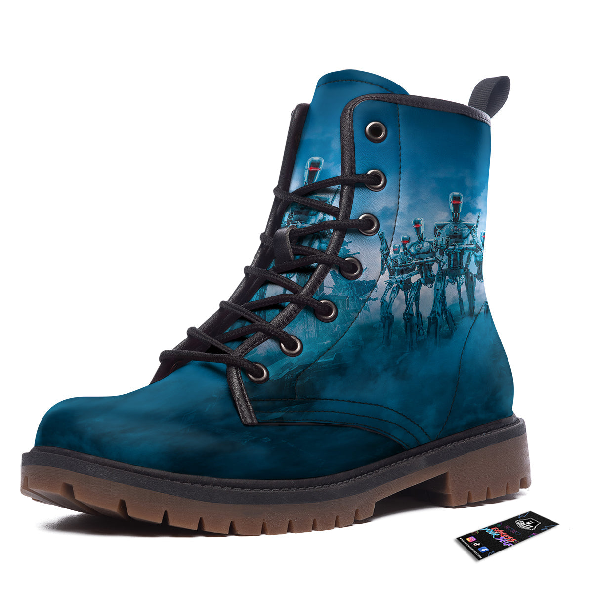 Robot Army Print Work Boots-grizzshop