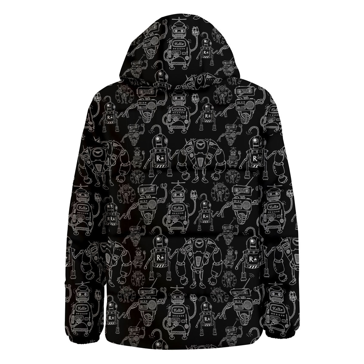 Robot Black And White Print Pattern Down Jacket-grizzshop