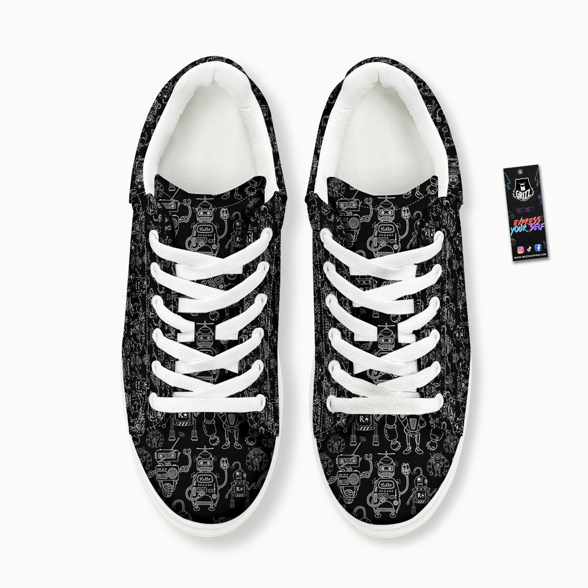 Robot Black And White Print Pattern Platform Shoes-grizzshop