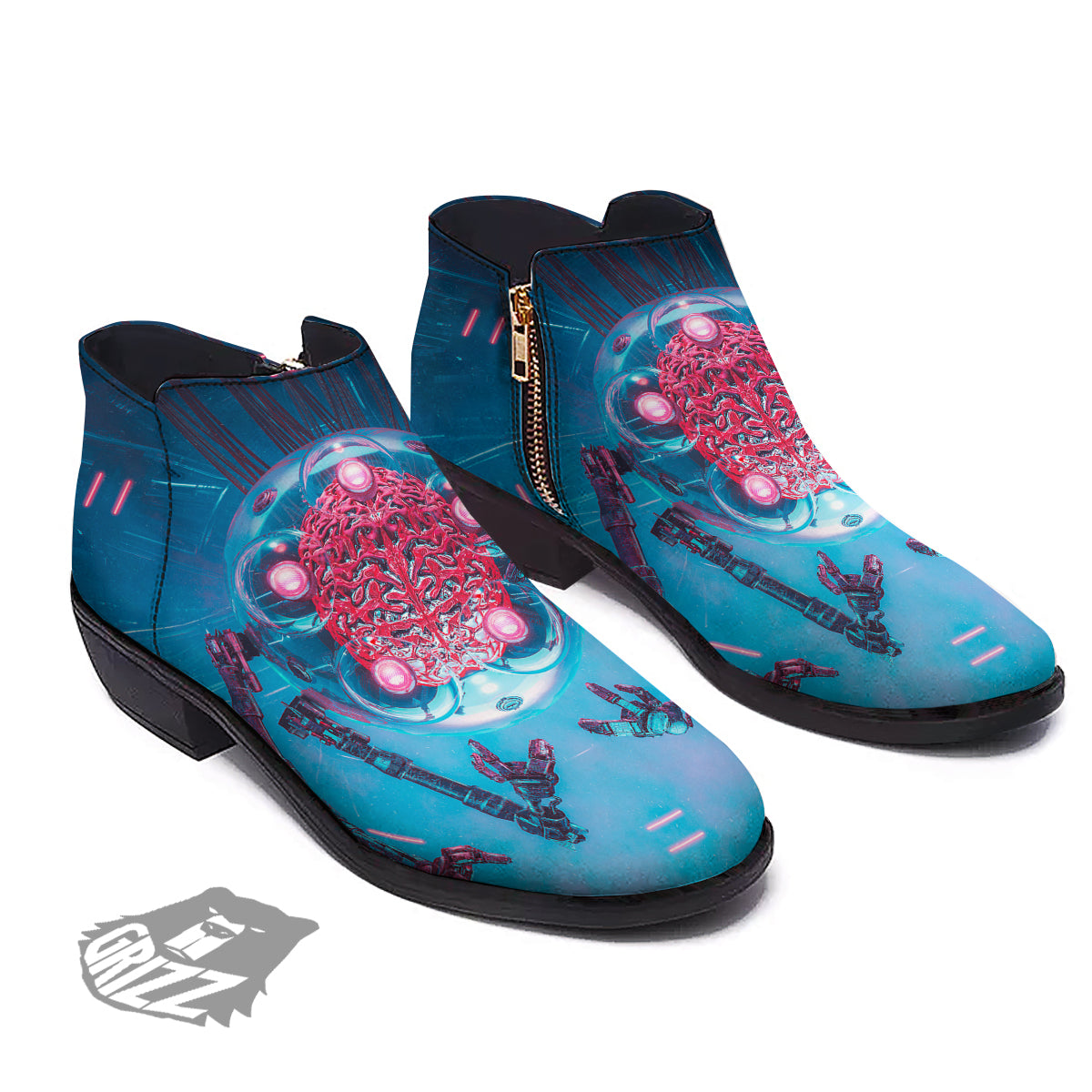 Robot Brain Machine Print Ankle Boots-grizzshop