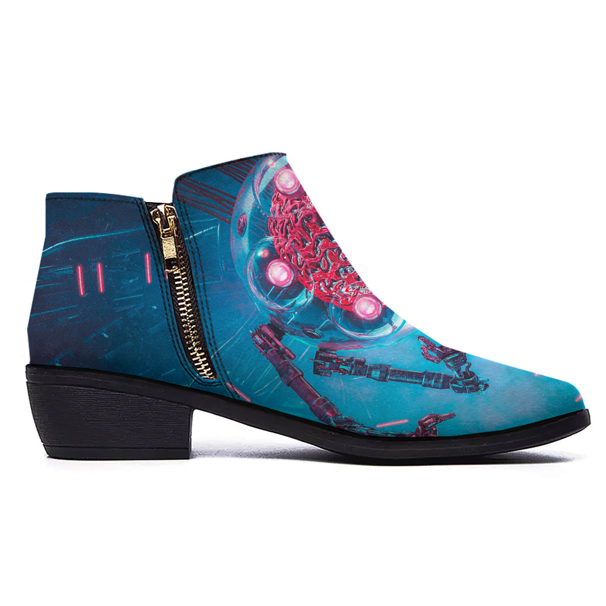 Robot Brain Machine Print Ankle Boots-grizzshop
