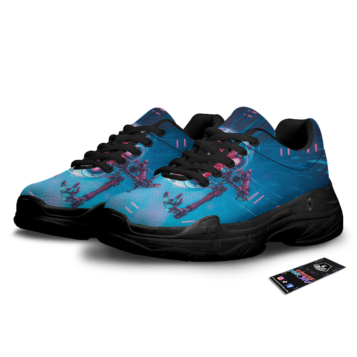 Robot Brain Machine Print Black Chunky Shoes-grizzshop