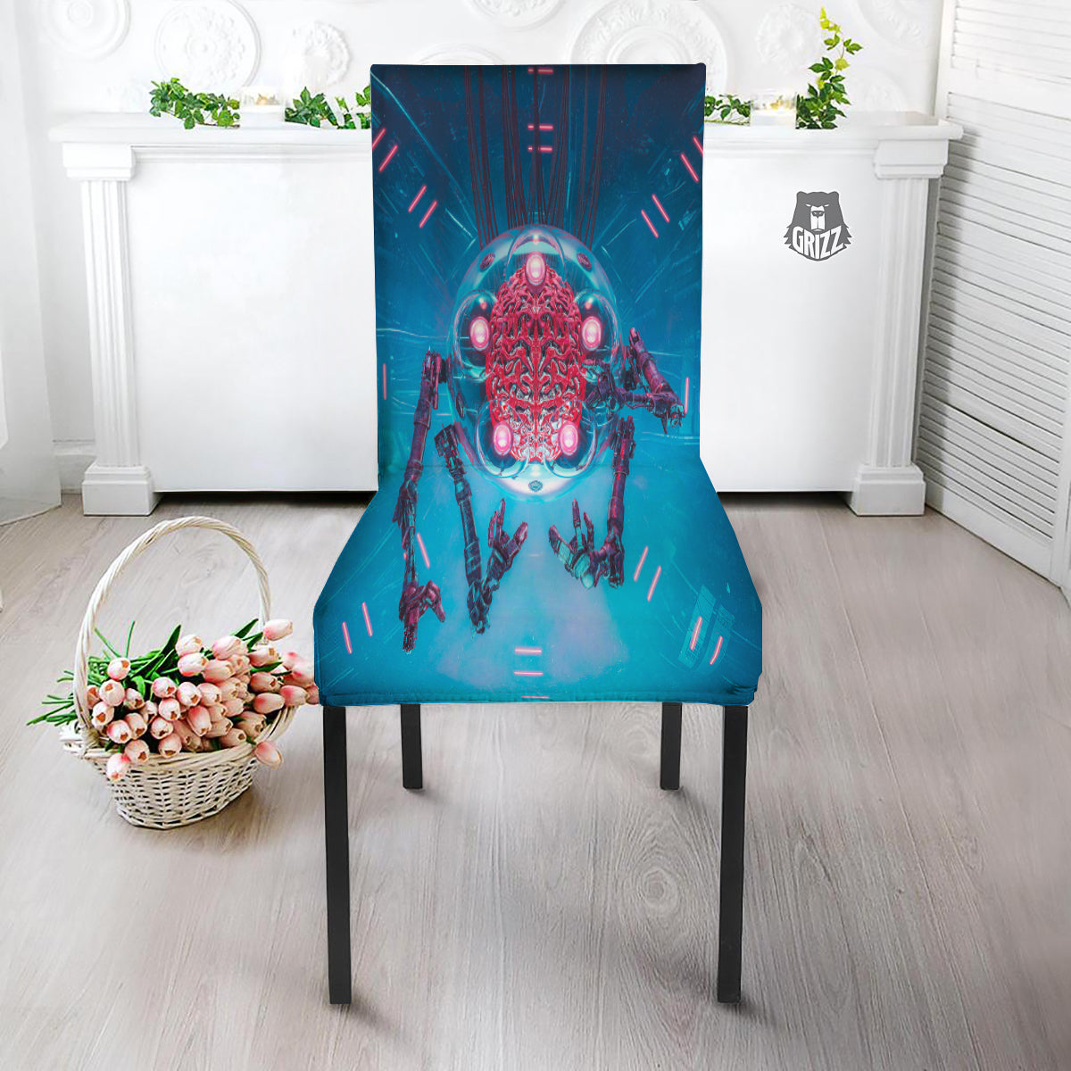 Robot Brain Machine Print Dining Chair Slipcover-grizzshop