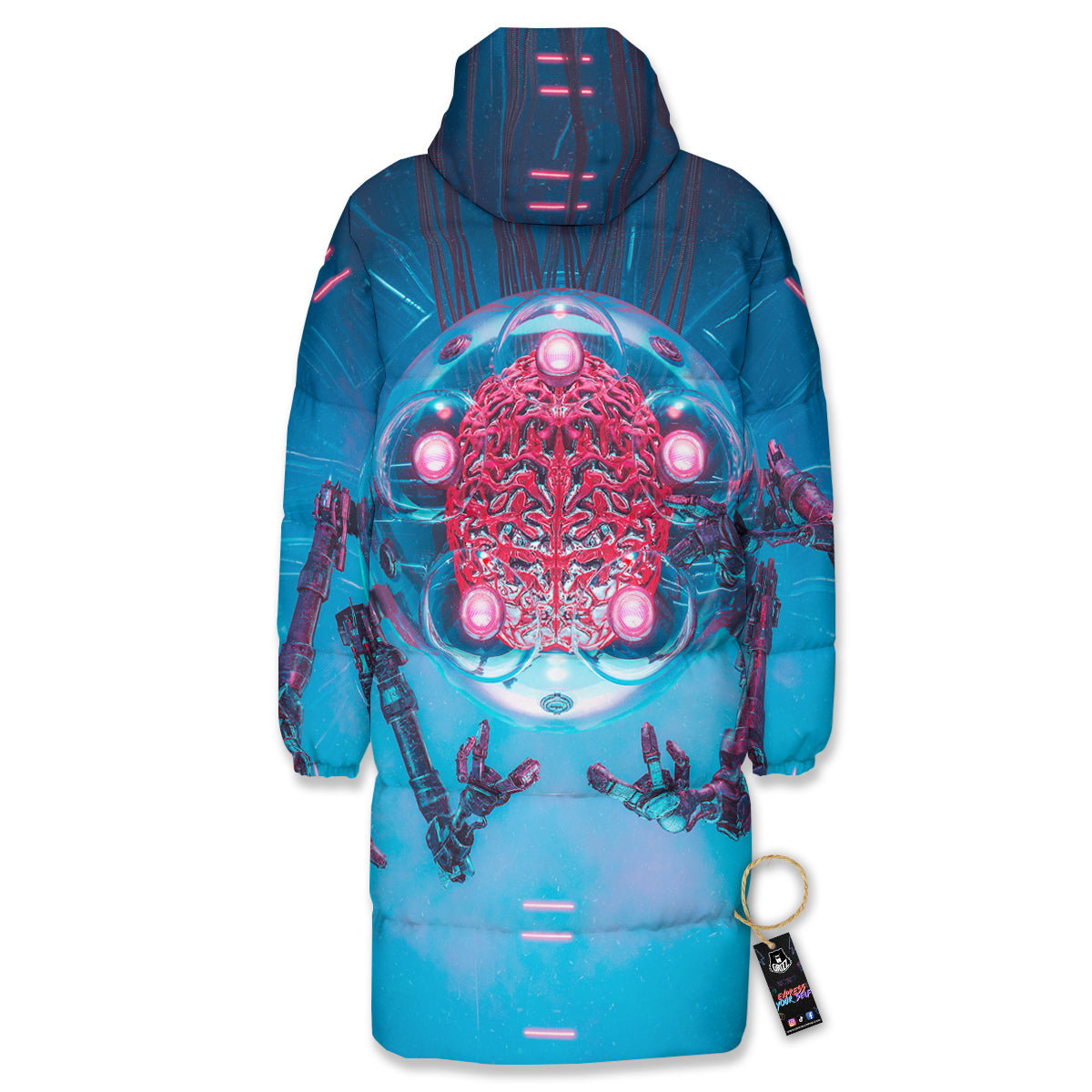 Robot Brain Machine Print Long Down Jacket-grizzshop