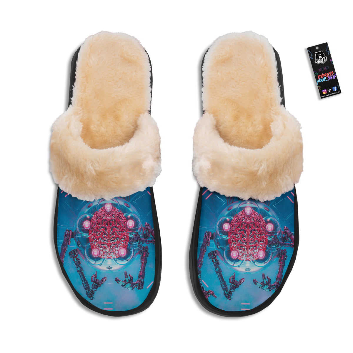Robot Brain Machine Print Slippers-grizzshop