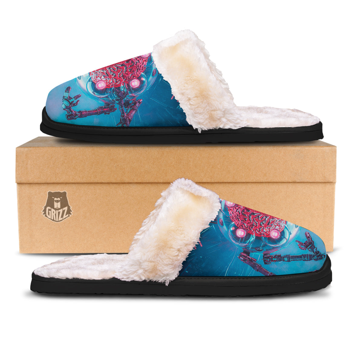 Robot Brain Machine Print Slippers-grizzshop