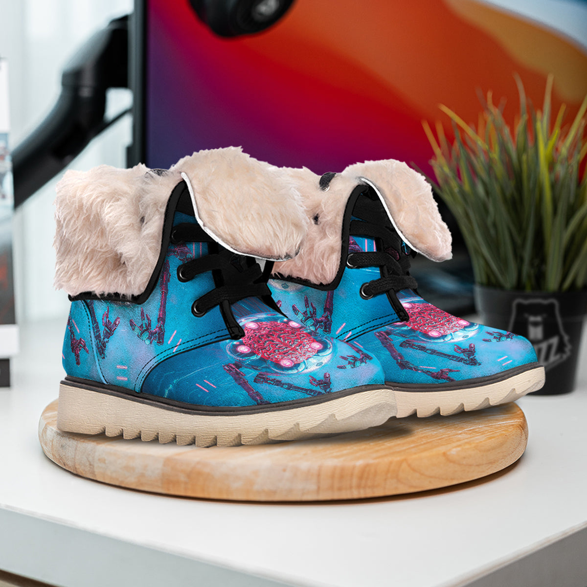 Robot Brain Machine Print Snow Boots-grizzshop