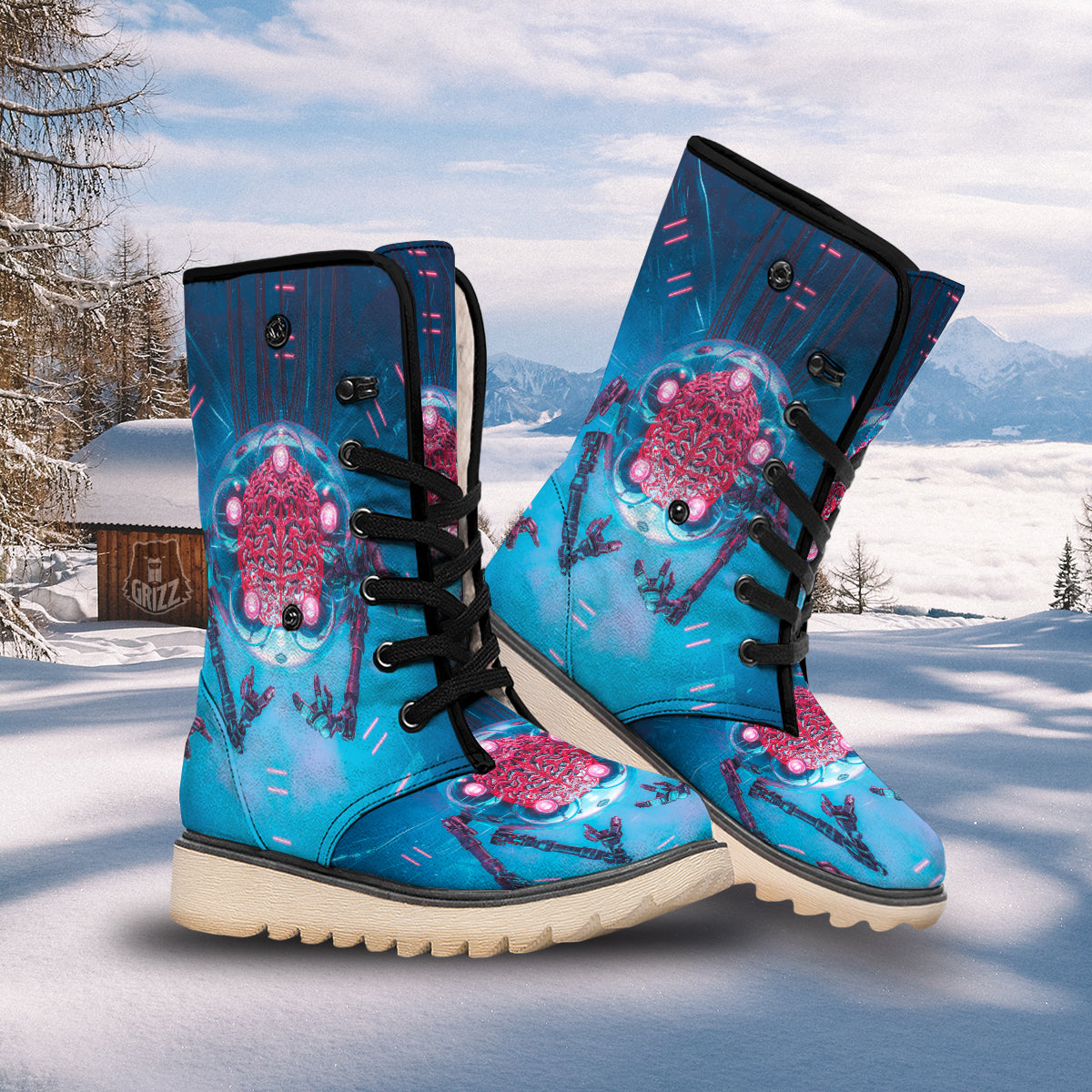 Robot Brain Machine Print Snow Boots-grizzshop