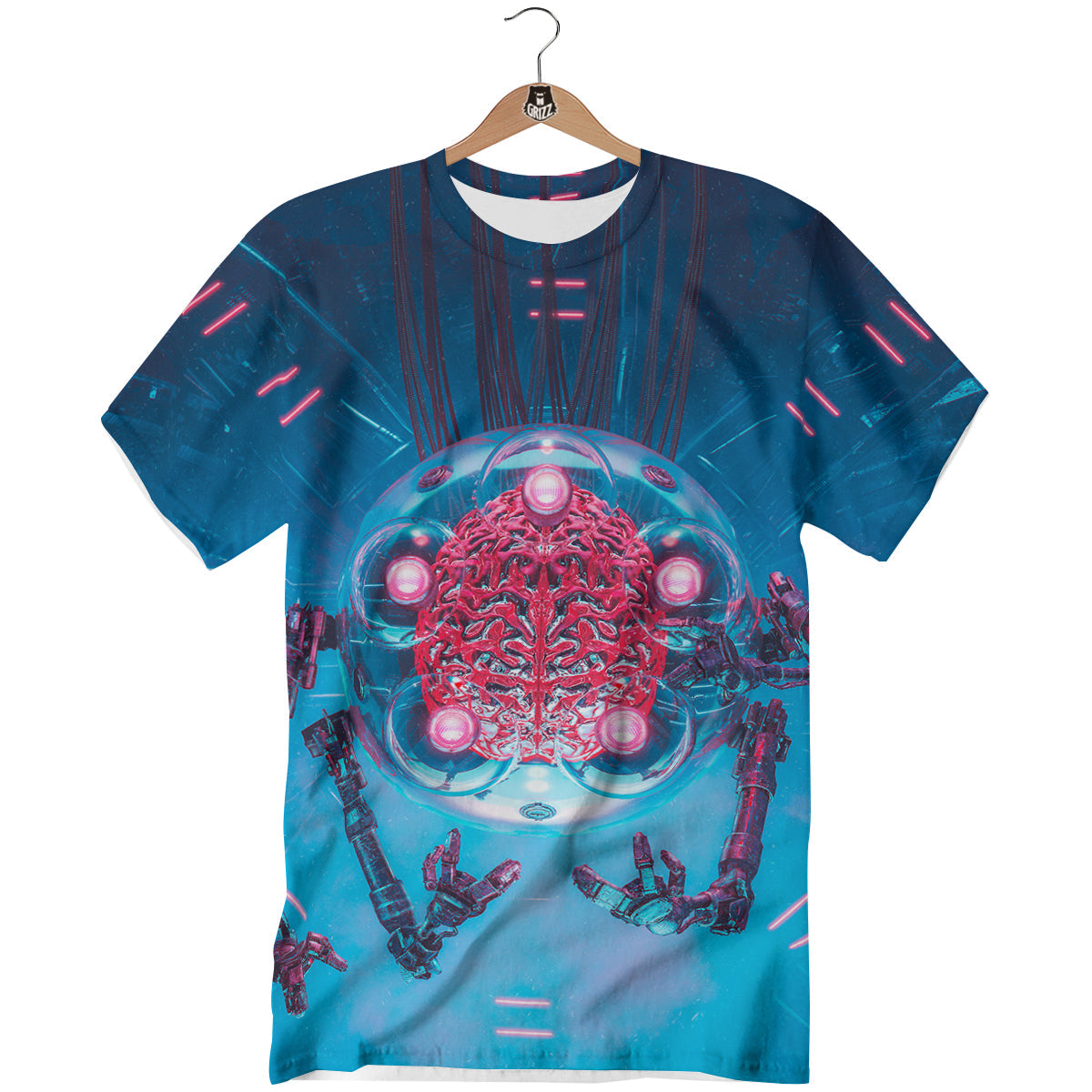 Robot Brain Machine Print T-Shirt-grizzshop