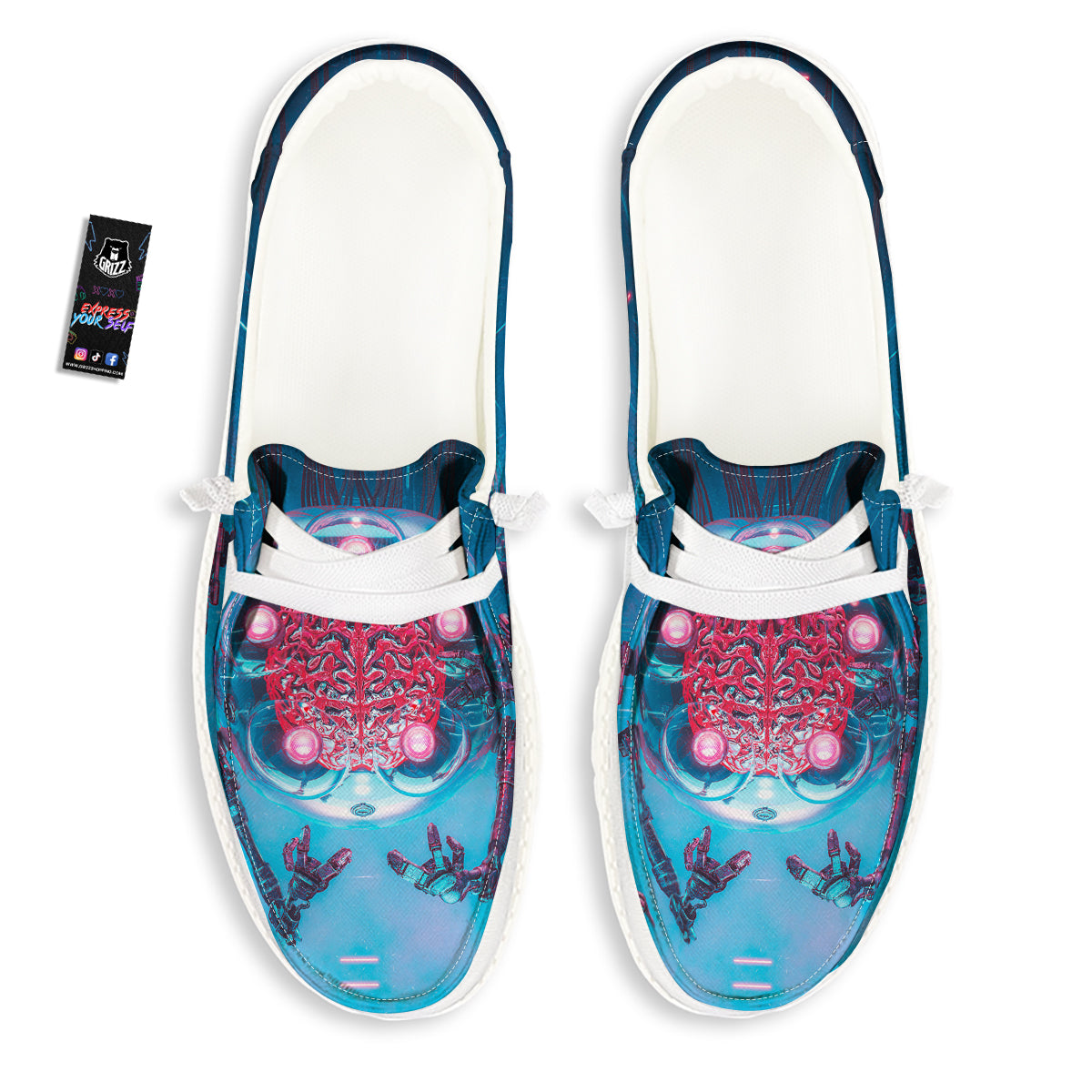 Robot Brain Machine Print White Loafers-grizzshop