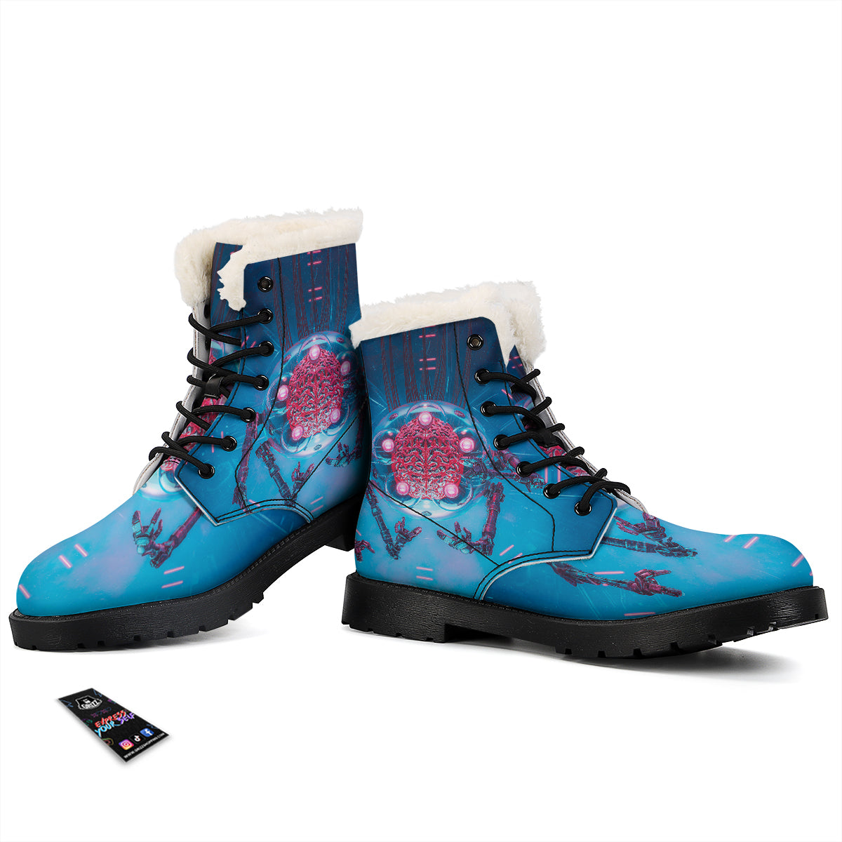 Robot Brain Machine Print Winter Boots-grizzshop