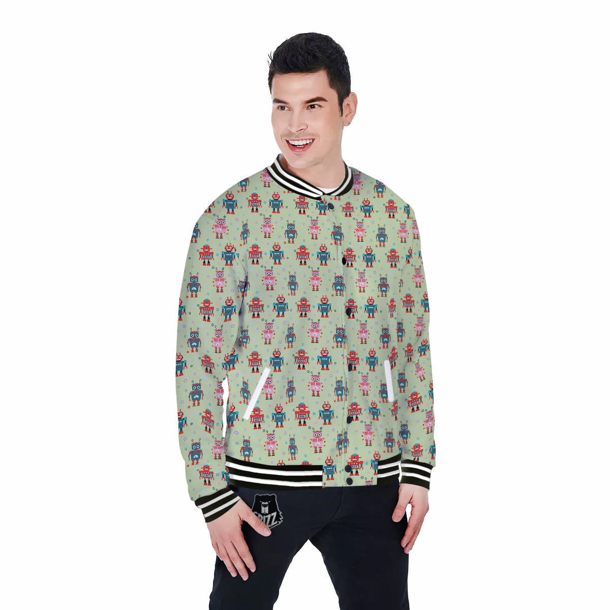 Robot Colorful Print Pattern Baseball Jacket-grizzshop