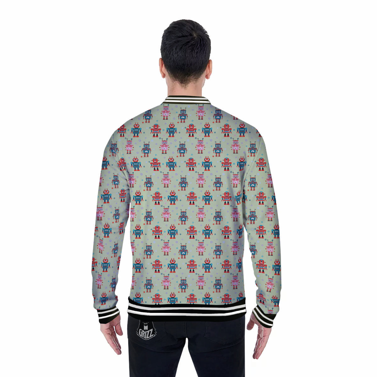 Robot Colorful Print Pattern Baseball Jacket-grizzshop