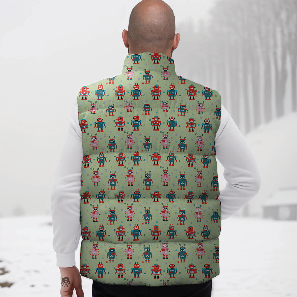 Robot Colorful Print Pattern Down Vest-grizzshop