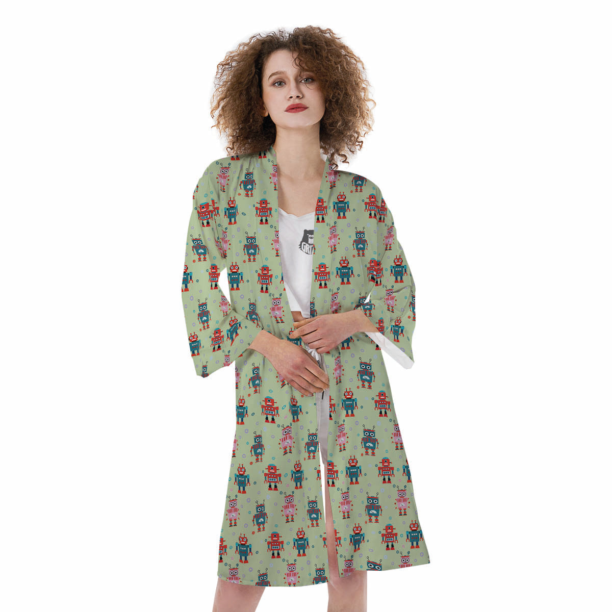 Robot Colorful Print Pattern Kimono-grizzshop