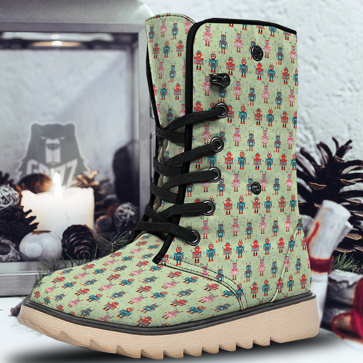 Robot Colorful Print Pattern Snow Boots-grizzshop