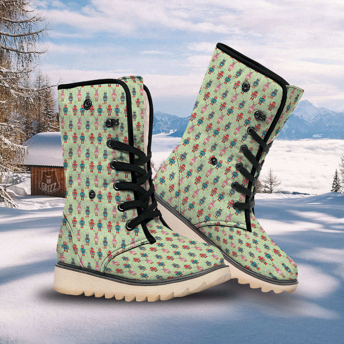 Robot Colorful Print Pattern Snow Boots-grizzshop