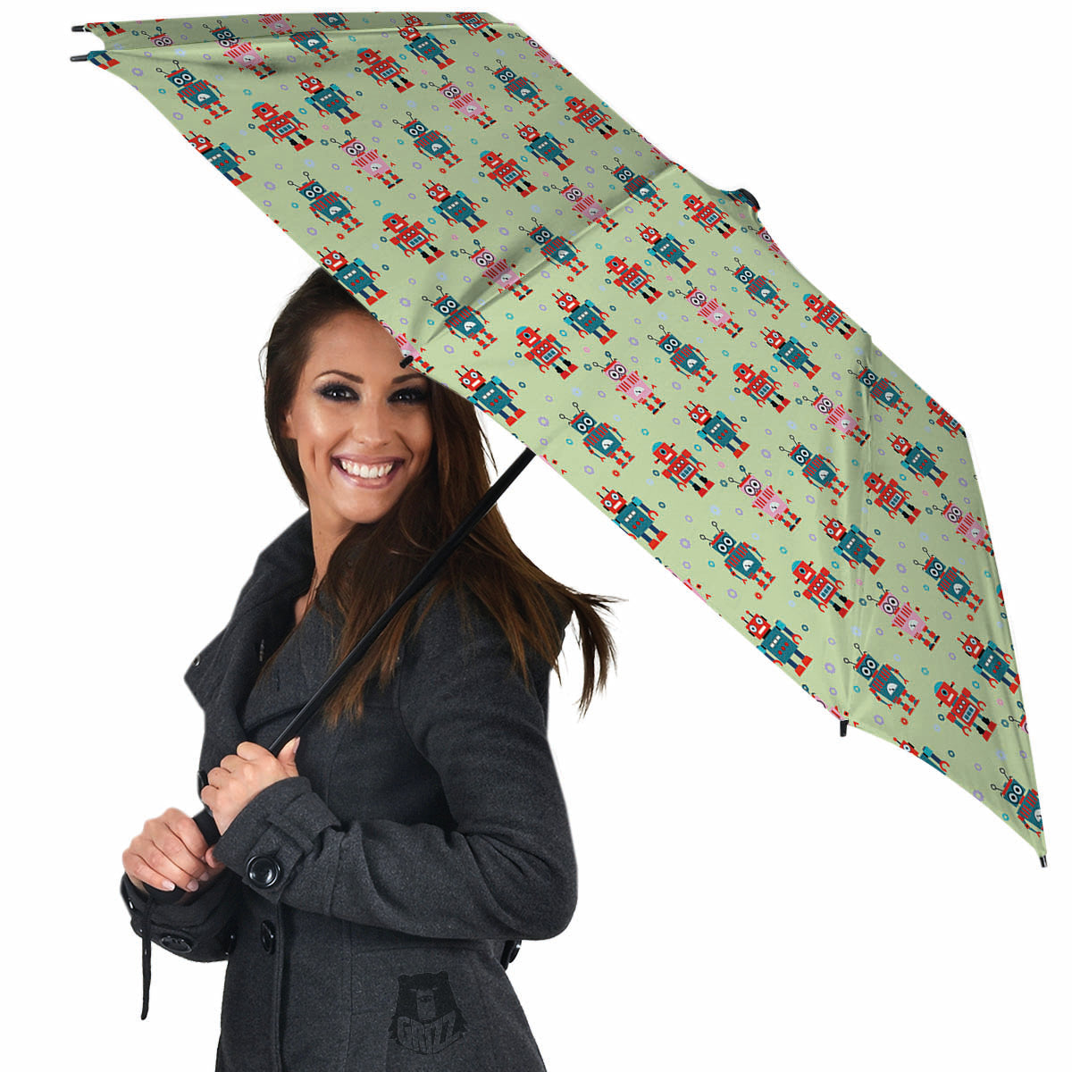 Robot Colorful Print Pattern Umbrella-grizzshop