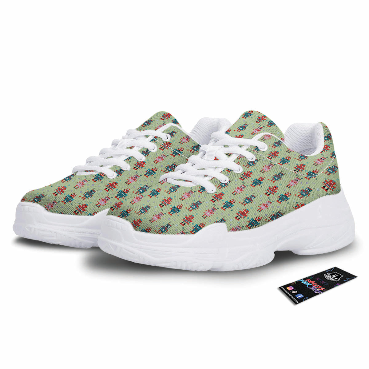 Robot Colorful Print Pattern White Chunky Shoes-grizzshop