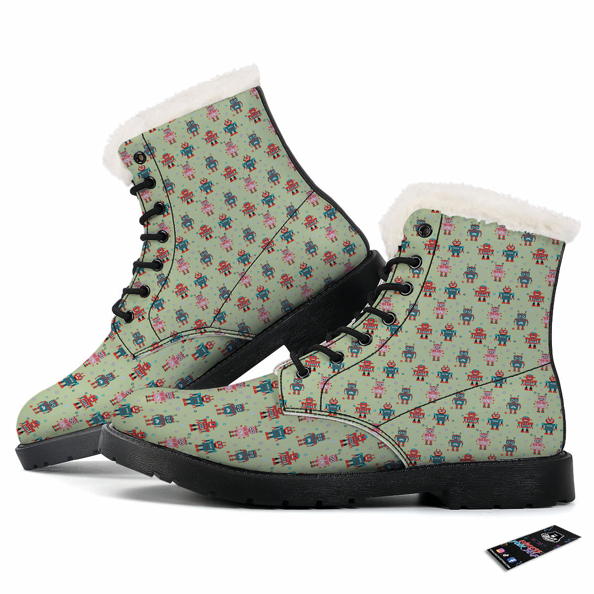 Robot Colorful Print Pattern Winter Boots-grizzshop