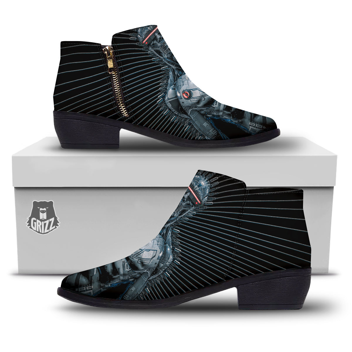 Robot Connection Print Ankle Boots-grizzshop