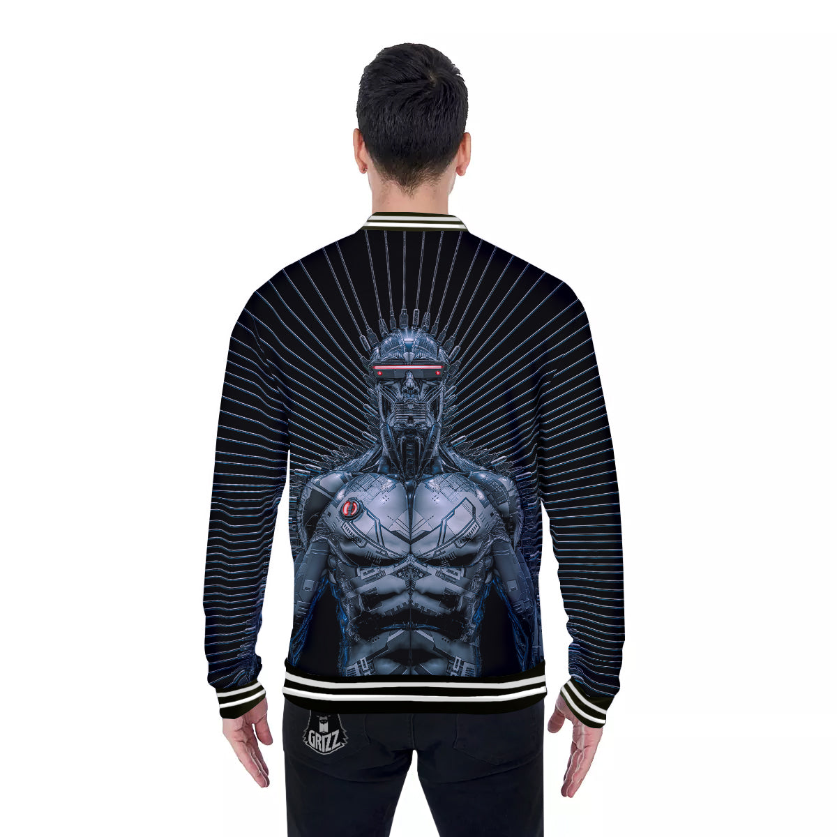 Robot Connection Print Baseball Jacket-grizzshop