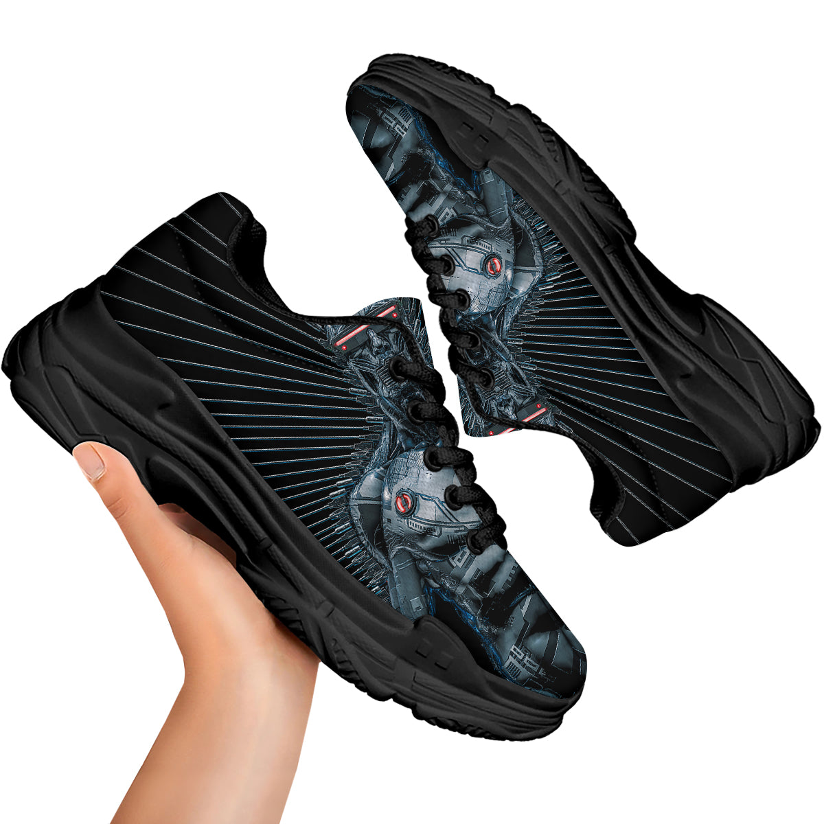 Robot Connection Print Black Chunky Shoes-grizzshop
