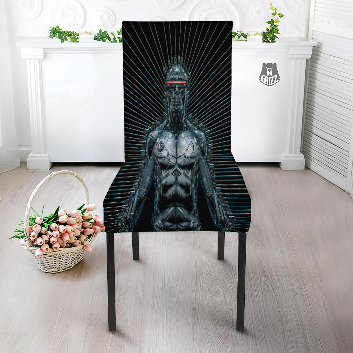 Robot Connection Print Dining Chair Slipcover-grizzshop