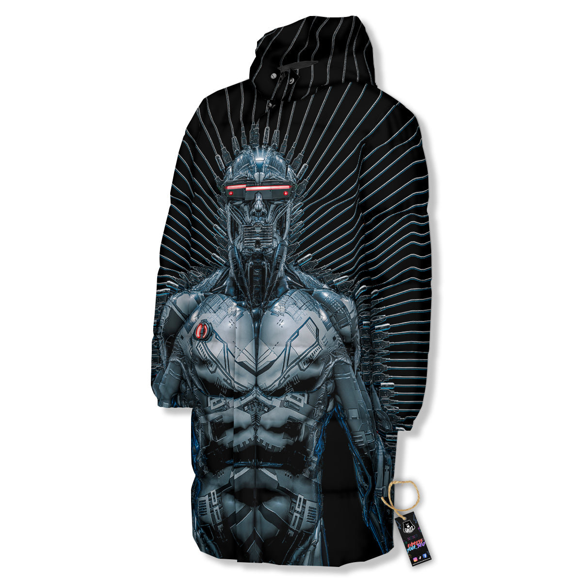 Robot Connection Print Long Down Jacket-grizzshop