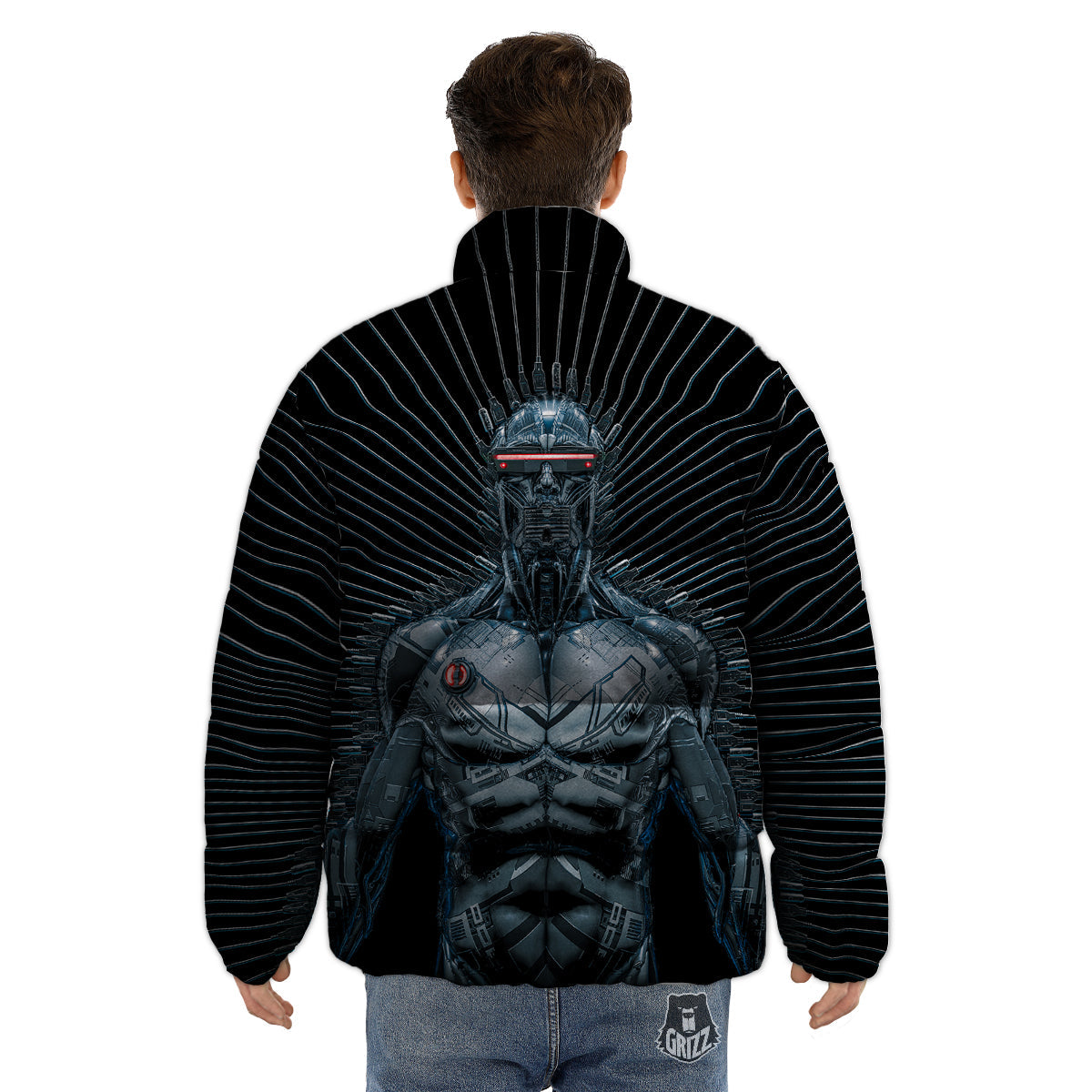 Robot Connection Print Puffer Jacket-grizzshop
