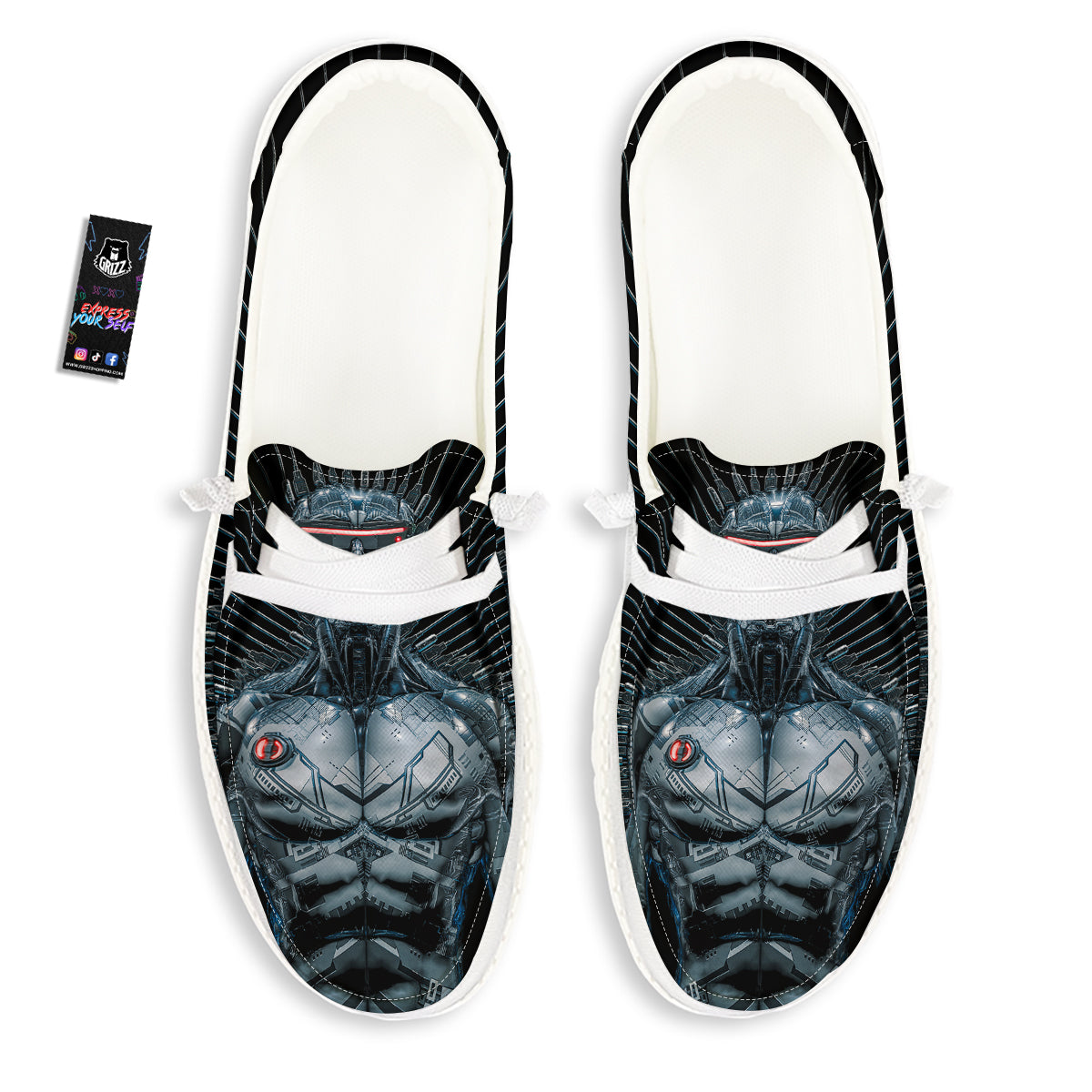 Robot Connection Print White Loafers-grizzshop