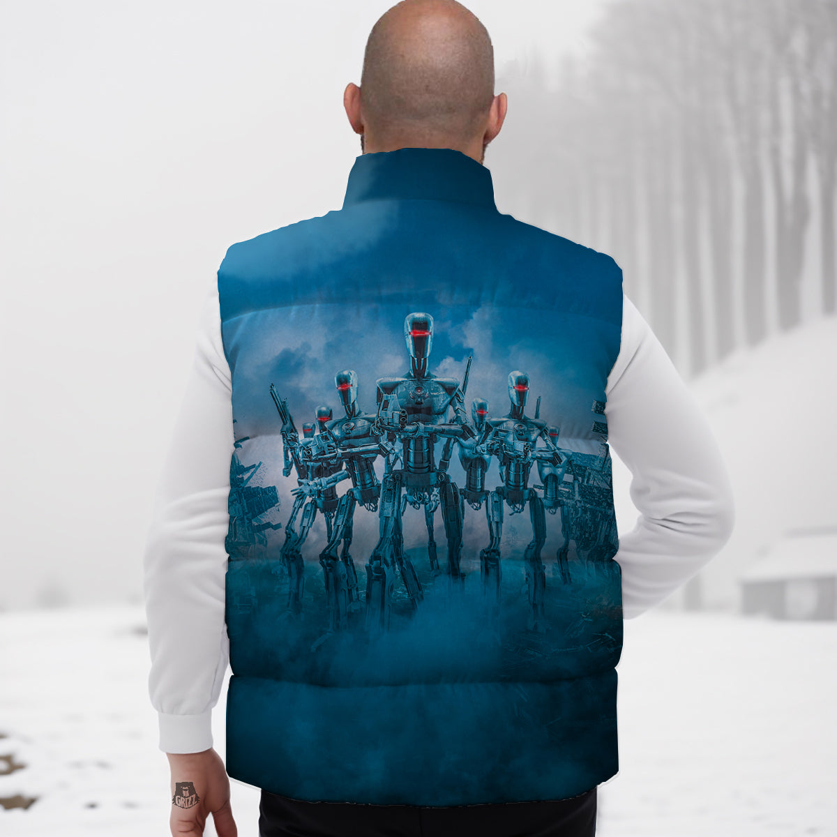 Robot Cyborg Pattern Print Down Vest-grizzshop