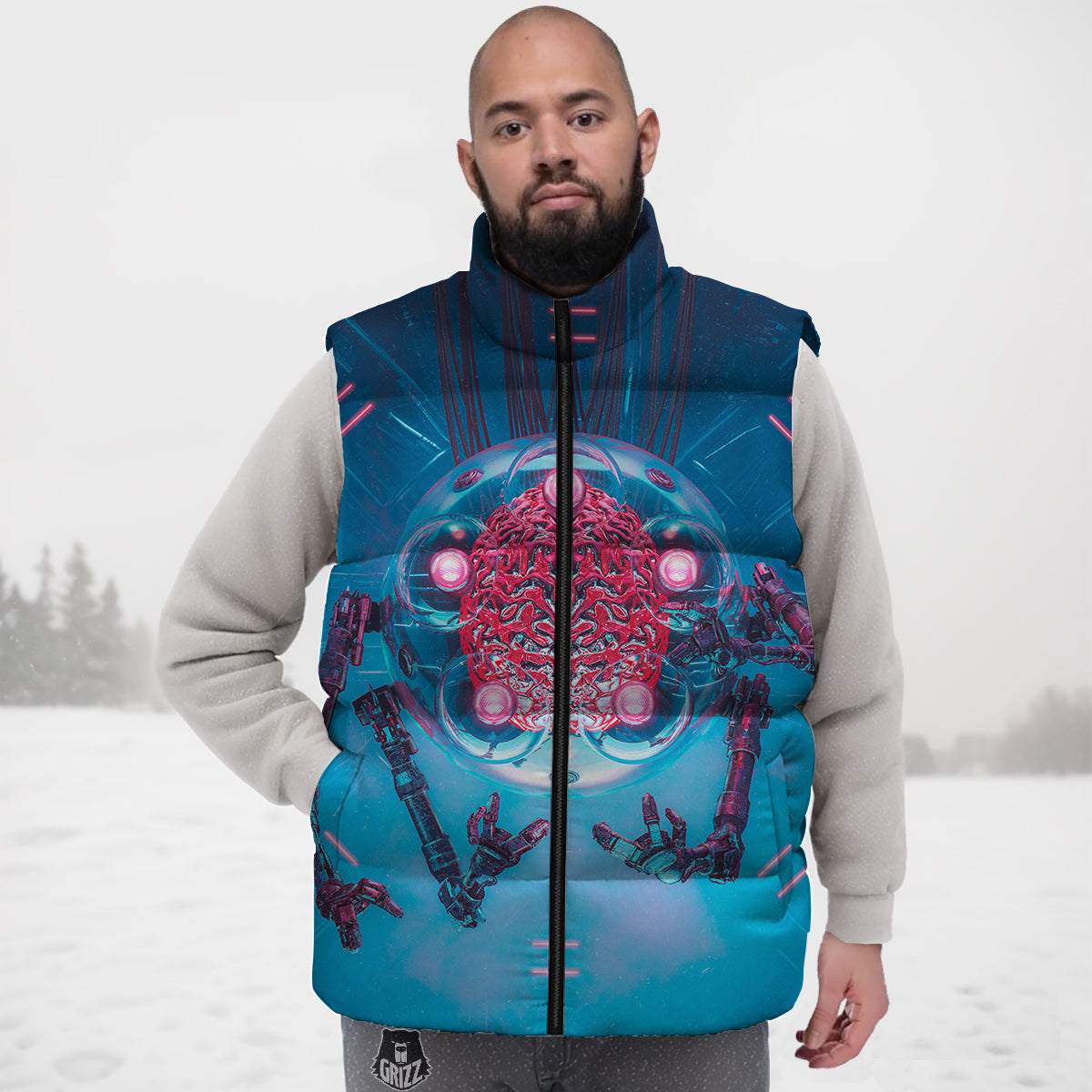 Robot Cyborg Print Pattern Down Vest-grizzshop