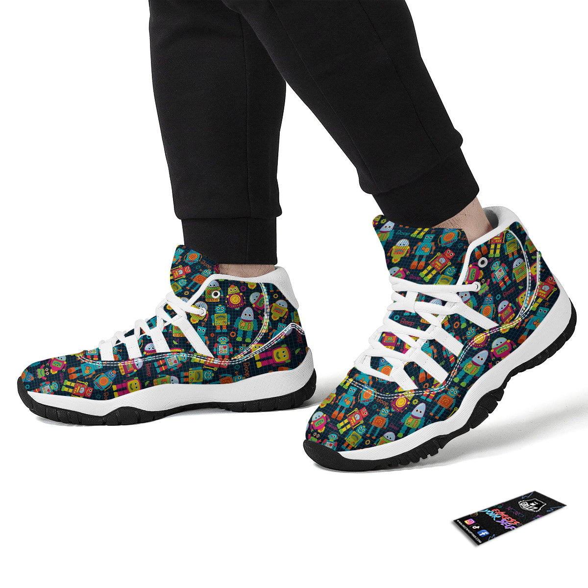 Robot Cyborg Print Pattern White Bball Shoes-grizzshop