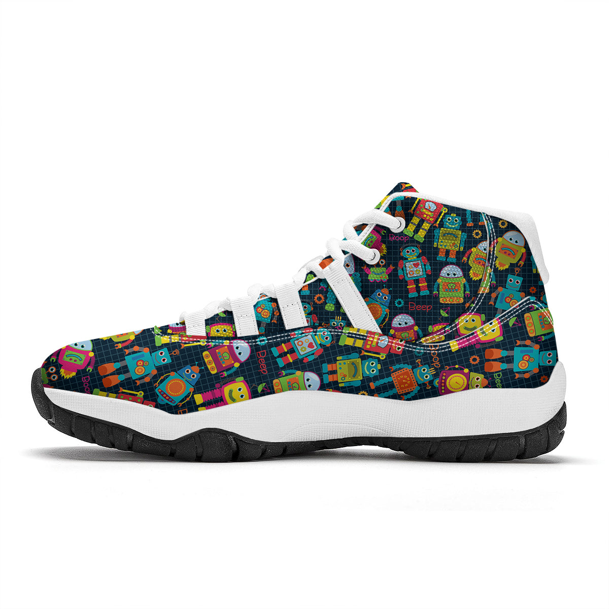 Robot Cyborg Print Pattern White Bball Shoes-grizzshop