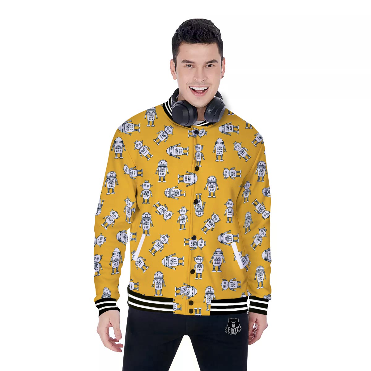 Robot Servant Print Pattern Baseball Jacket-grizzshop