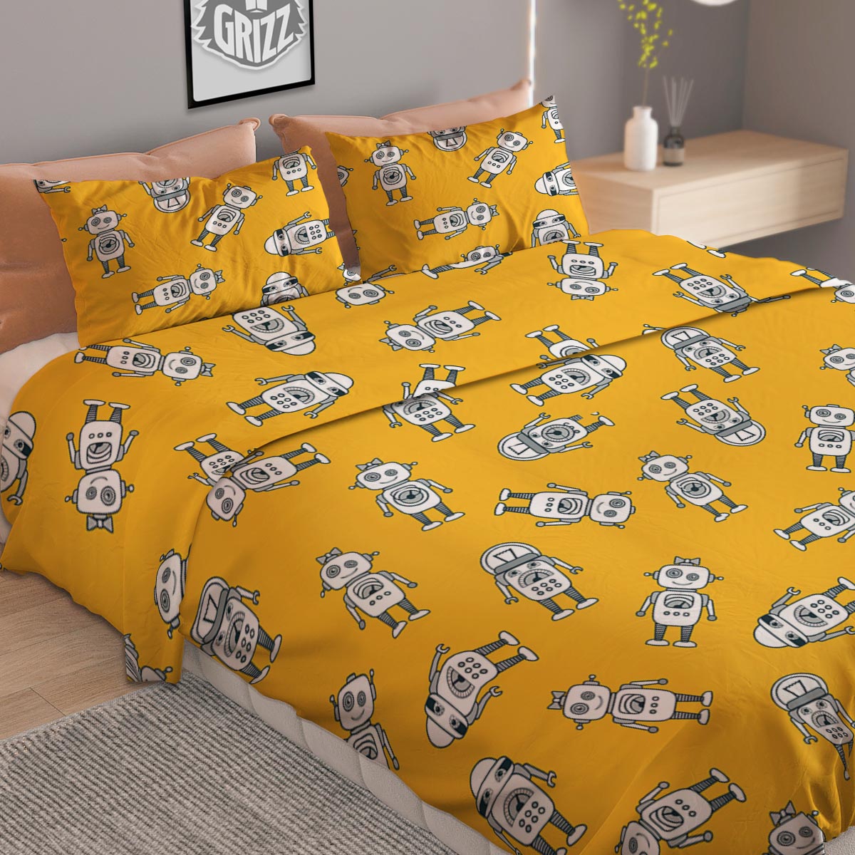 Robot Servant Print Pattern Duvet Cover Bedding Set-grizzshop