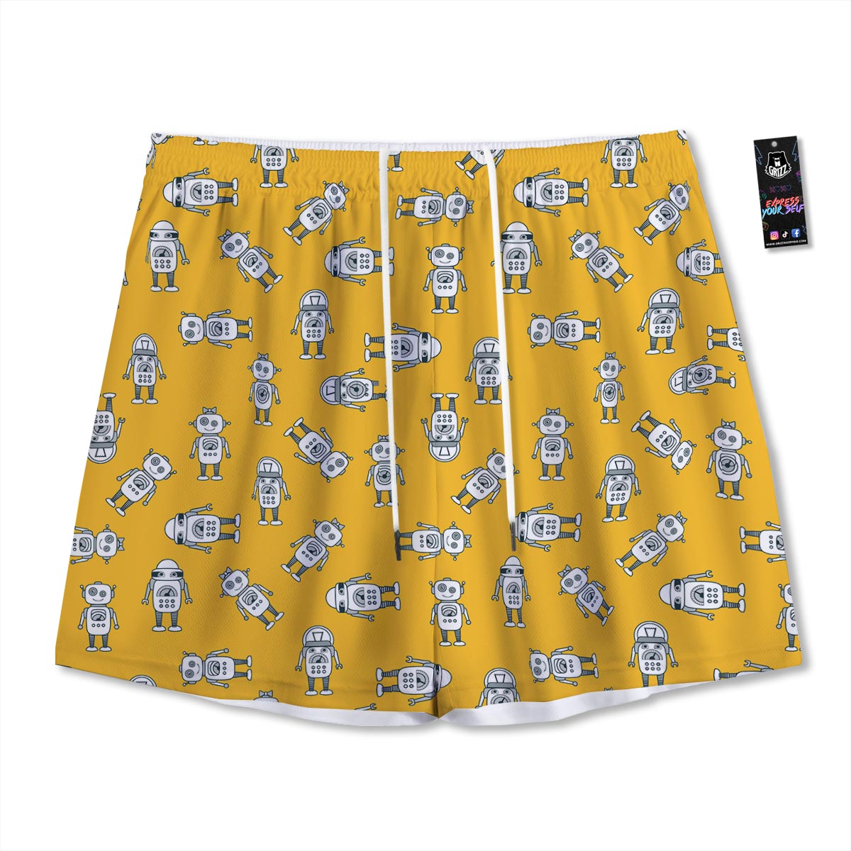 Robot Servant Print Pattern Mesh Shorts-grizzshop