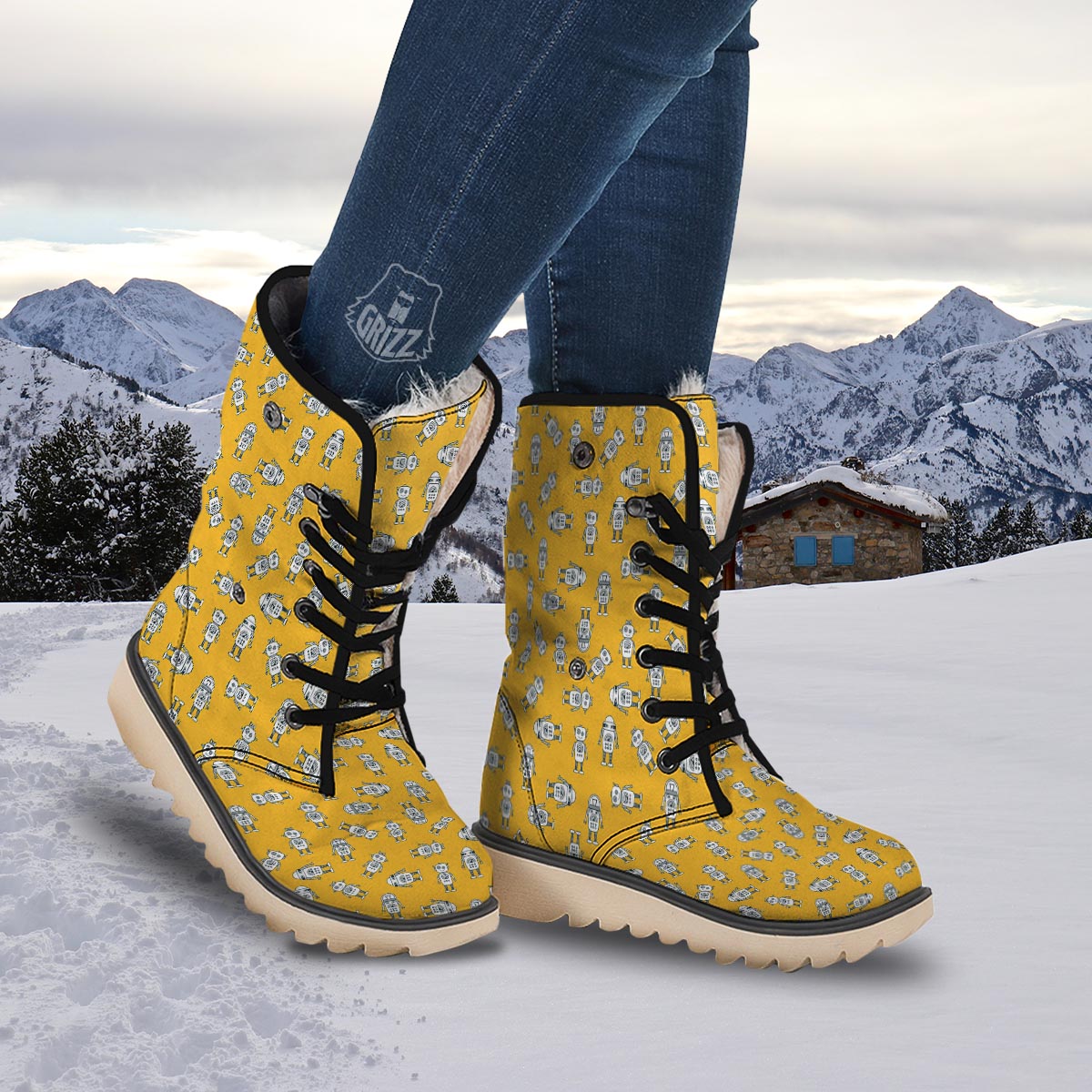 Robot Servant Print Pattern Snow Boots-grizzshop
