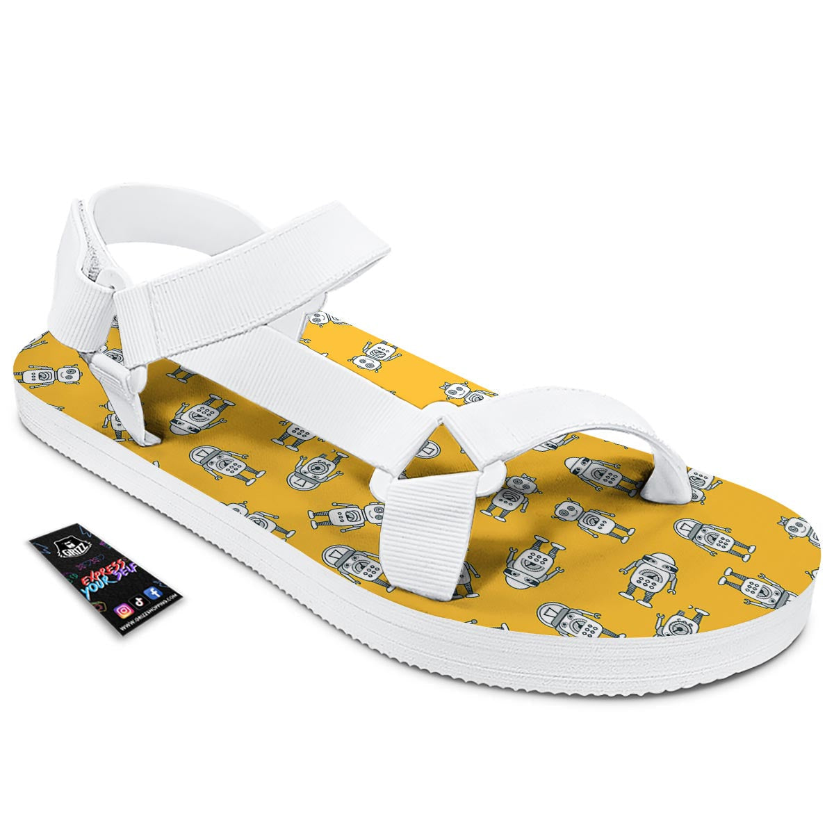 Robot Servant Print Pattern White Open Toe Sandals-grizzshop