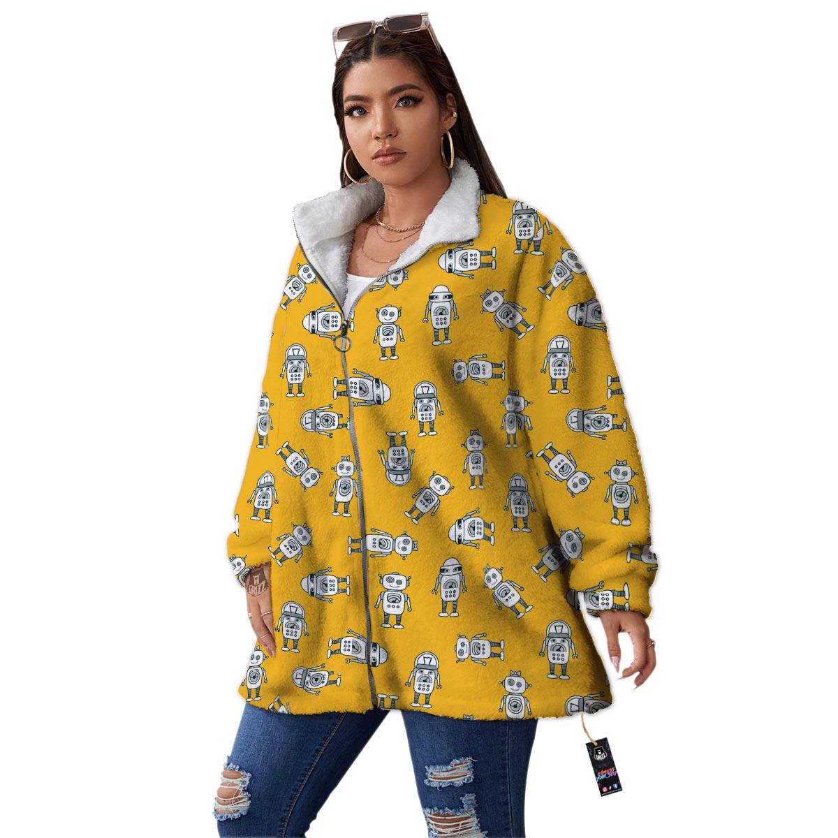 Robot Servant Print Pattern Women's Sherpa Jacket-grizzshop