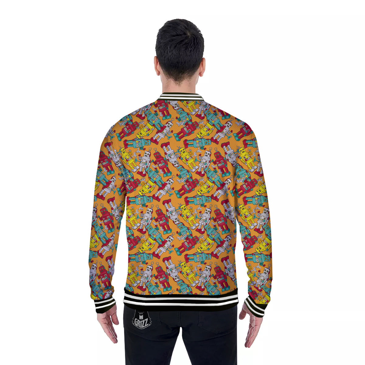 Robot Toy Vintage Print Pattern Baseball Jacket-grizzshop