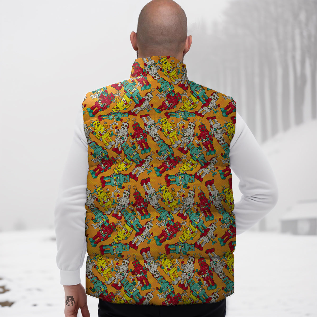 Robot Toy Vintage Print Pattern Down Vest-grizzshop
