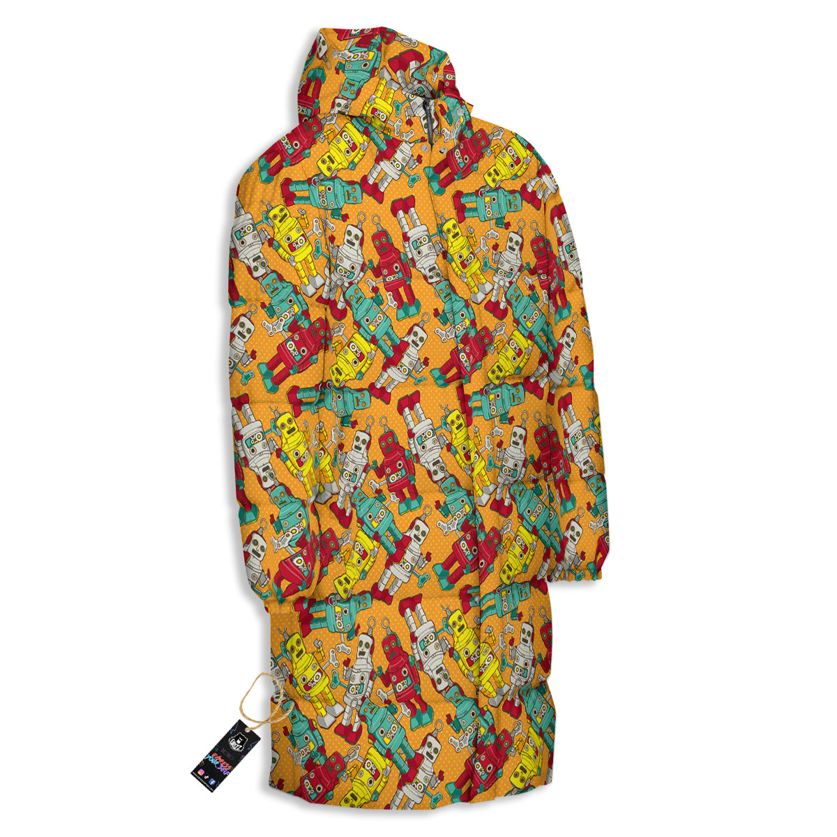 Robot Toy Vintage Print Pattern Long Down Jacket-grizzshop